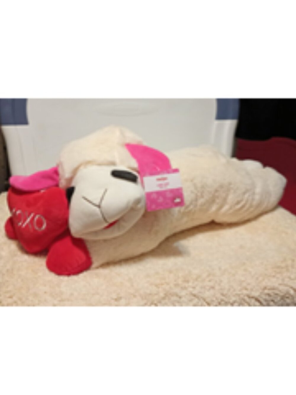 NWT~ Multipet's Jumbo Valentines Plush Lamb Chop Dog Toy w/ Red 3-D Heart "XOXO" - Picture 3 of 12